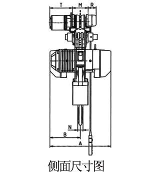 低凈空環(huán)鏈電動(dòng)葫蘆側(cè)面尺寸圖