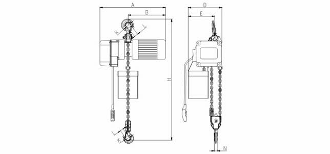 環(huán)鏈電動葫蘆，3噸環(huán)鏈電動葫蘆尺寸圖